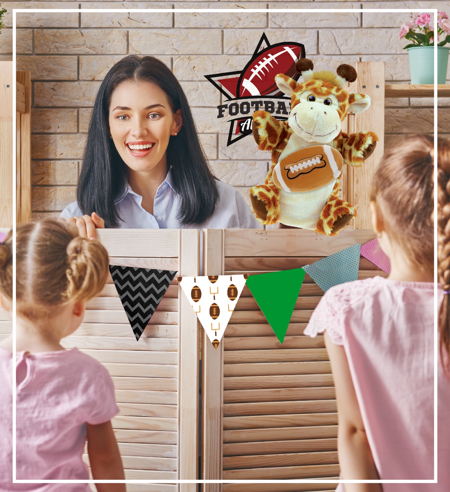 SUPER SOFT PLUSH HAND PUPPET - GIRAFFE WITH FOOTBALL PLUSH