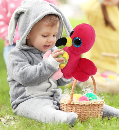 DolliBu Cute Big Eye Flamingo with Yellow Easter Egg Plush Toy - 6  Inches