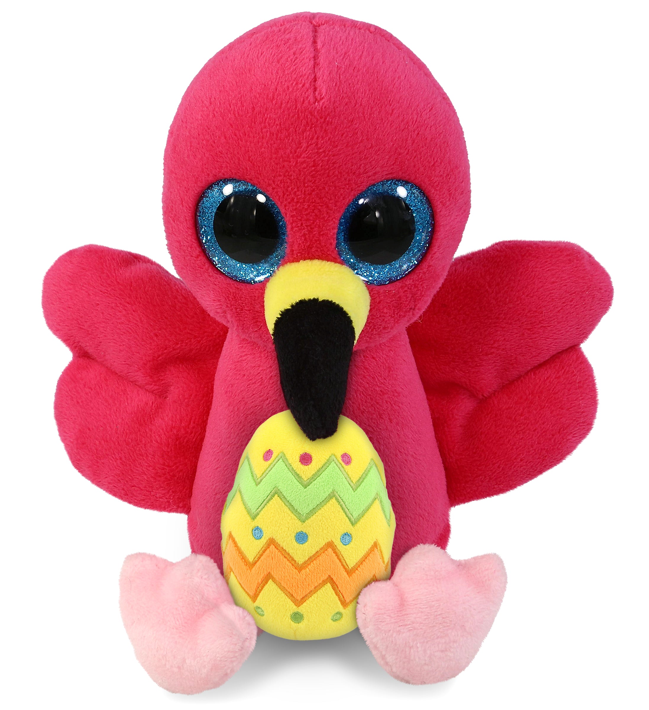DolliBu Cute Big Eye Flamingo with Yellow Easter Egg Plush Toy - 6  Inches