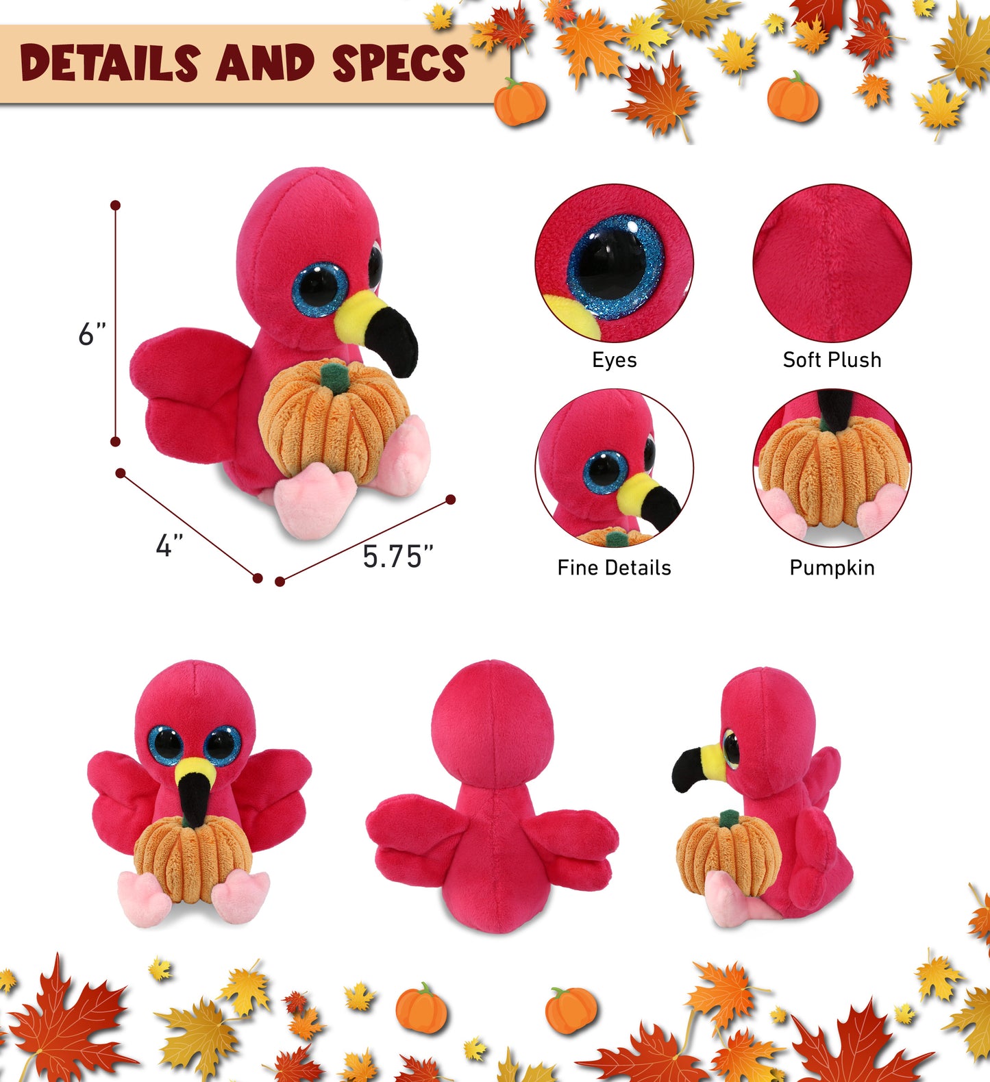 BIG EYE PLUSH - FLAMINGO WITH PUMPKIN PLUSH