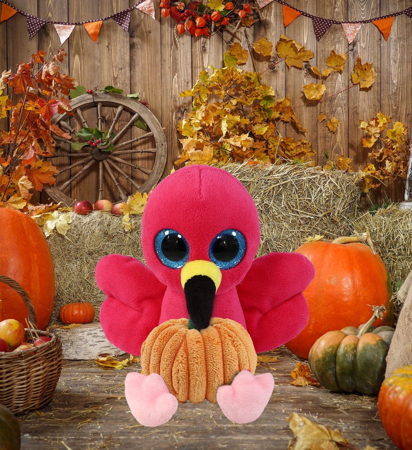 BIG EYE PLUSH - FLAMINGO WITH PUMPKIN PLUSH