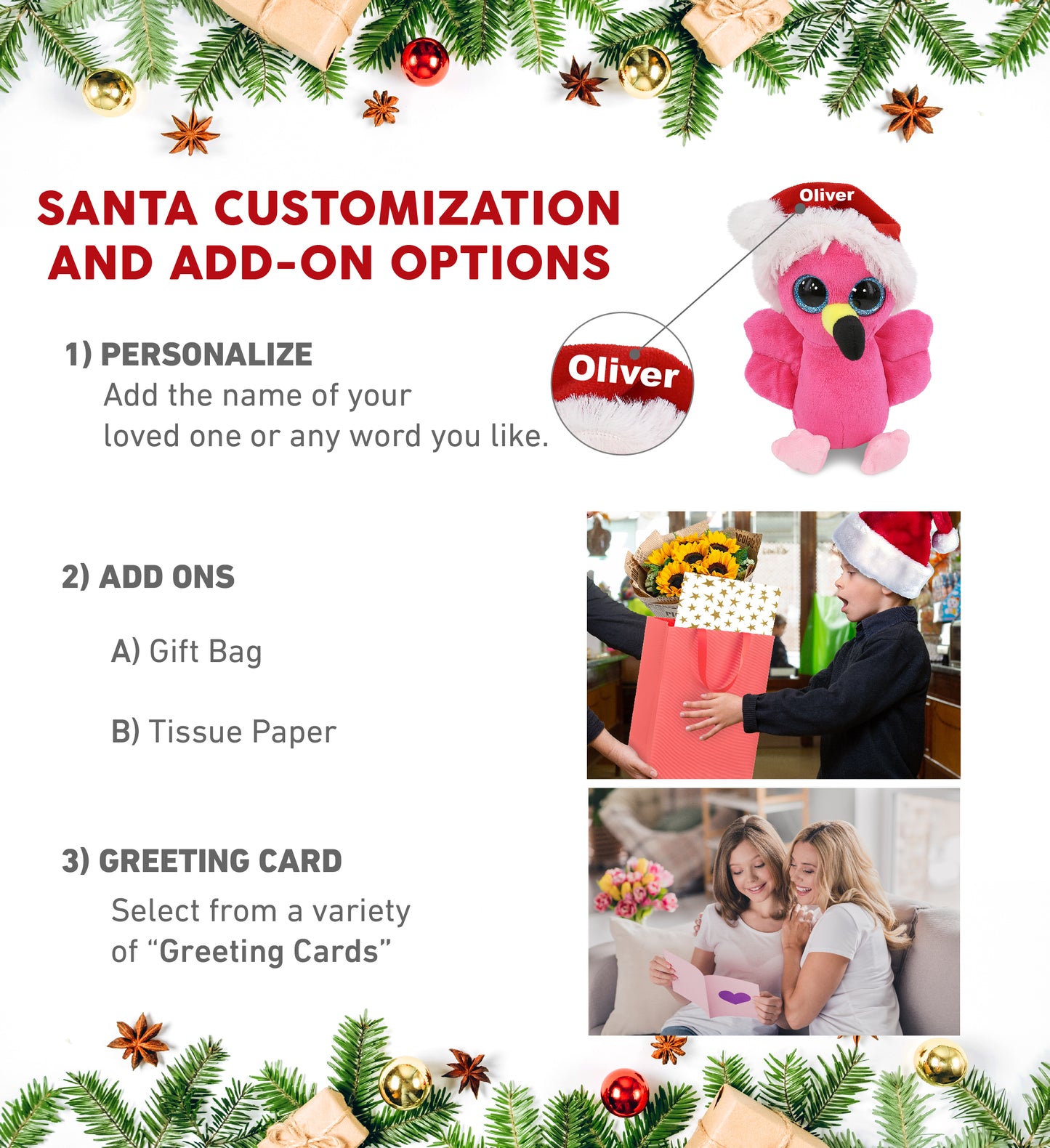 BIG EYE PLUSH - FLAMINGO WITH SANTA DRESS UP