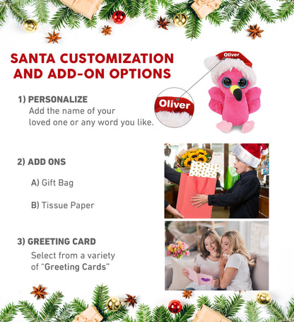 BIG EYE PLUSH - FLAMINGO WITH SANTA DRESS UP