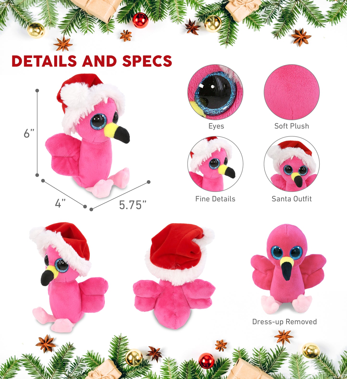 BIG EYE PLUSH - FLAMINGO WITH SANTA DRESS UP