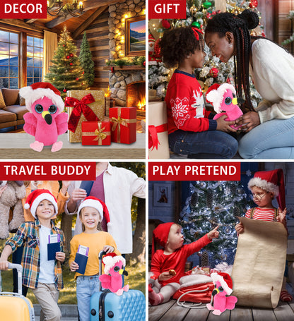 BIG EYE PLUSH - FLAMINGO WITH SANTA DRESS UP