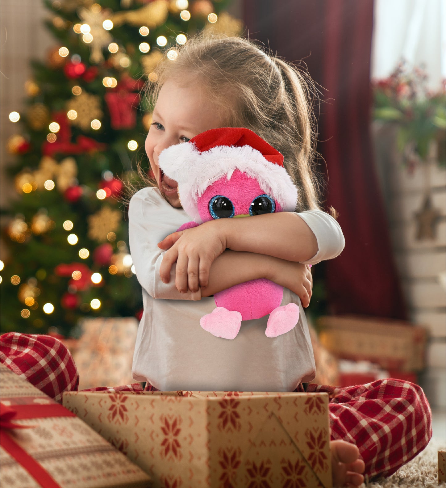 BIG EYE PLUSH - FLAMINGO WITH SANTA DRESS UP
