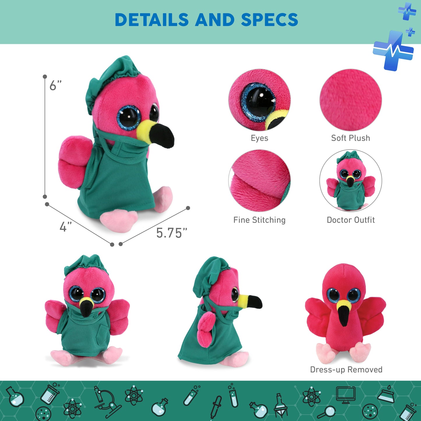 BIG EYE PLUSH - FLAMINGO WITH DOCTOR DRESS UP