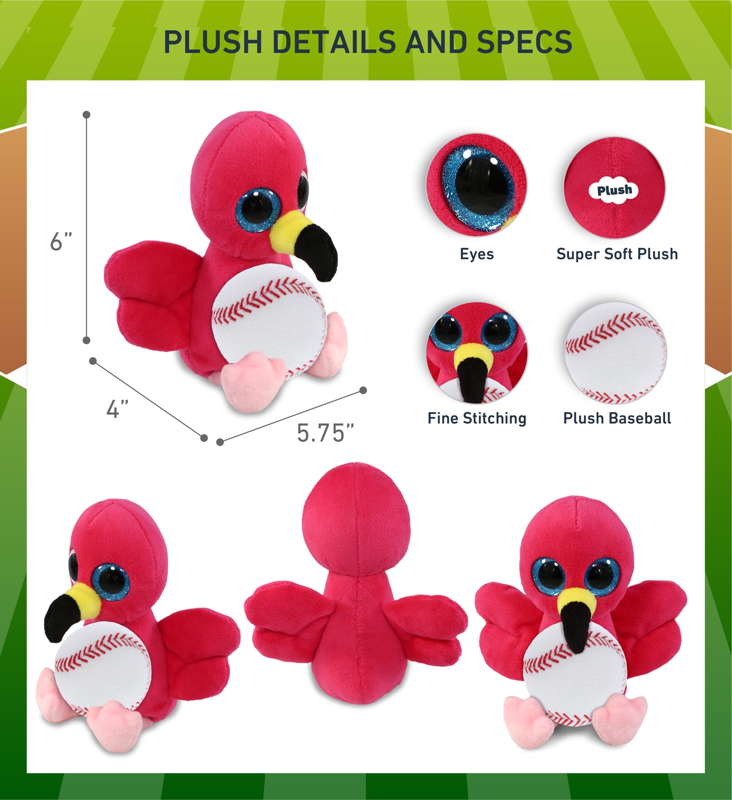 BIG EYE PLUSH - FLAMINGO WITH BASEBALL PLUSH