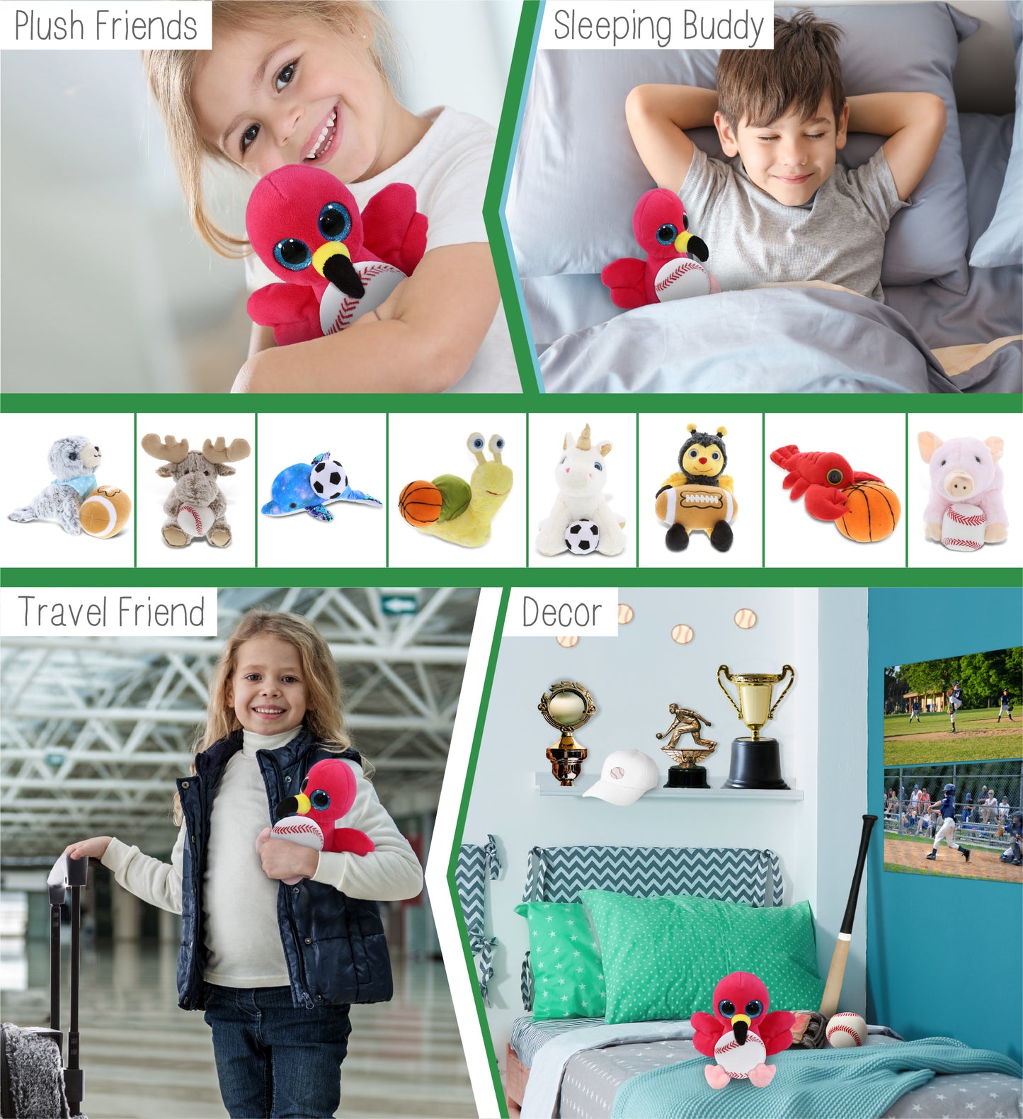 BIG EYE PLUSH - FLAMINGO WITH BASEBALL PLUSH