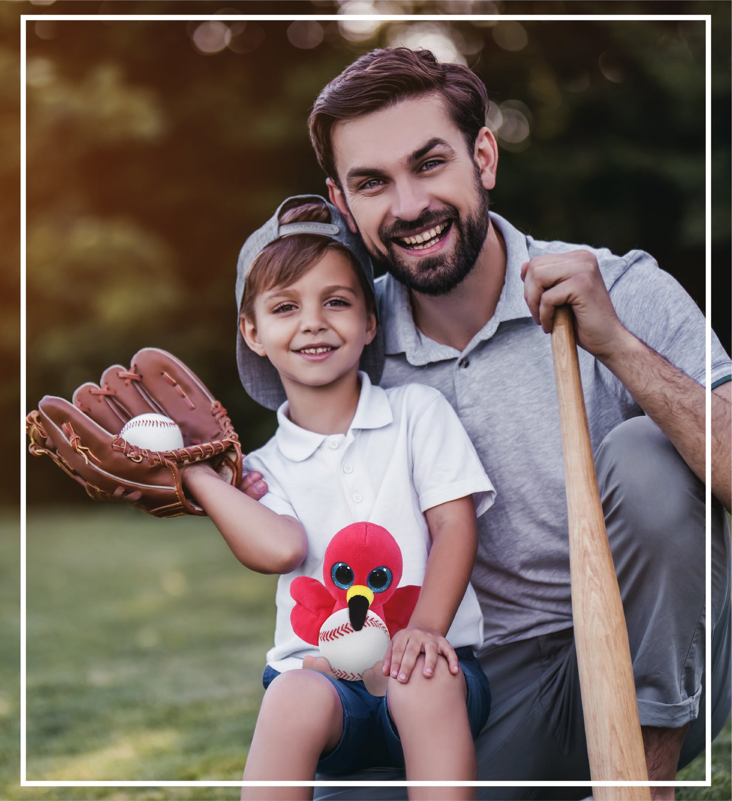 BIG EYE PLUSH - FLAMINGO WITH BASEBALL PLUSH