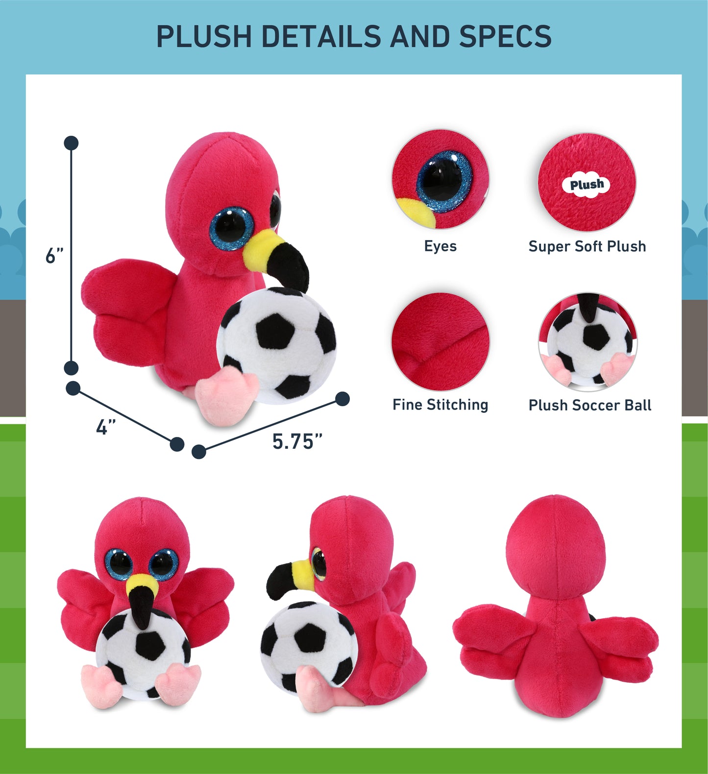 BIG EYE PLUSH - FLAMINGO WITH SOCCER PLUSH
