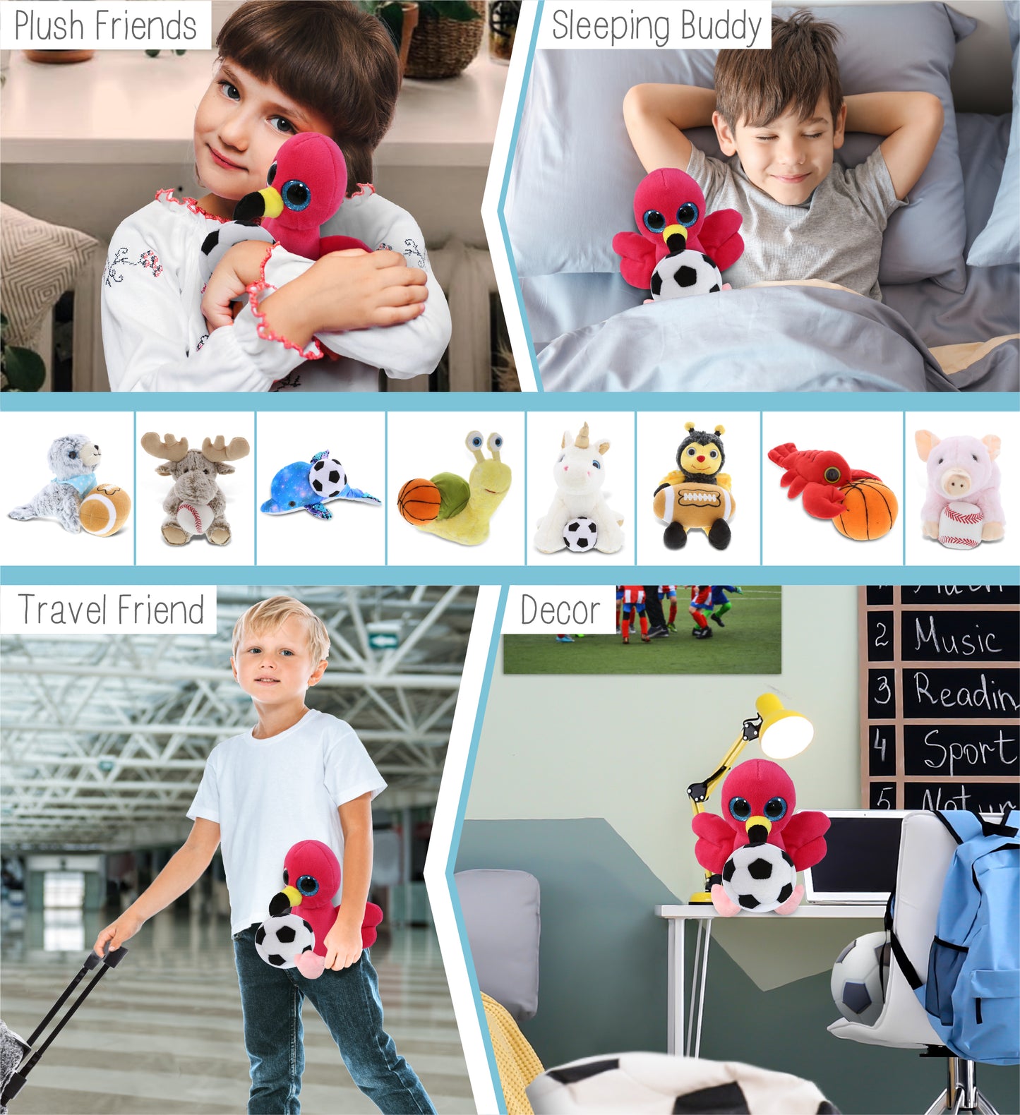 BIG EYE PLUSH - FLAMINGO WITH SOCCER PLUSH