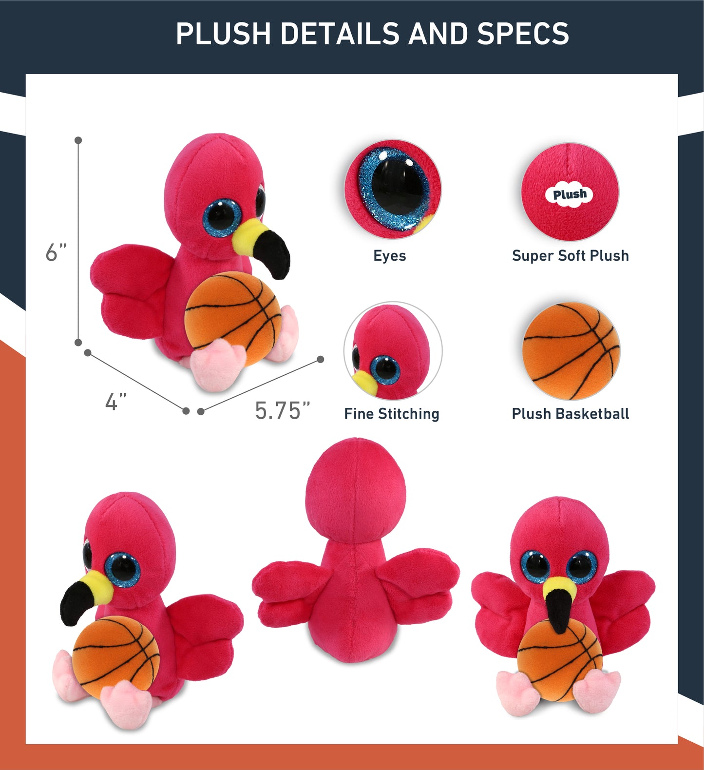 BIG EYE PLUSH - FLAMINGO WITH BASKETBALL PLUSH