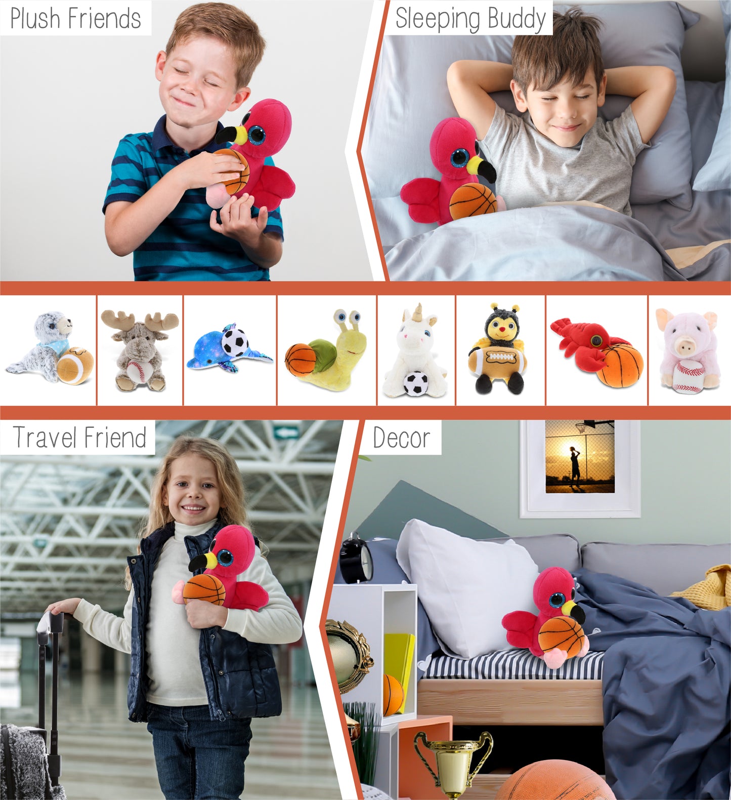 BIG EYE PLUSH - FLAMINGO WITH BASKETBALL PLUSH