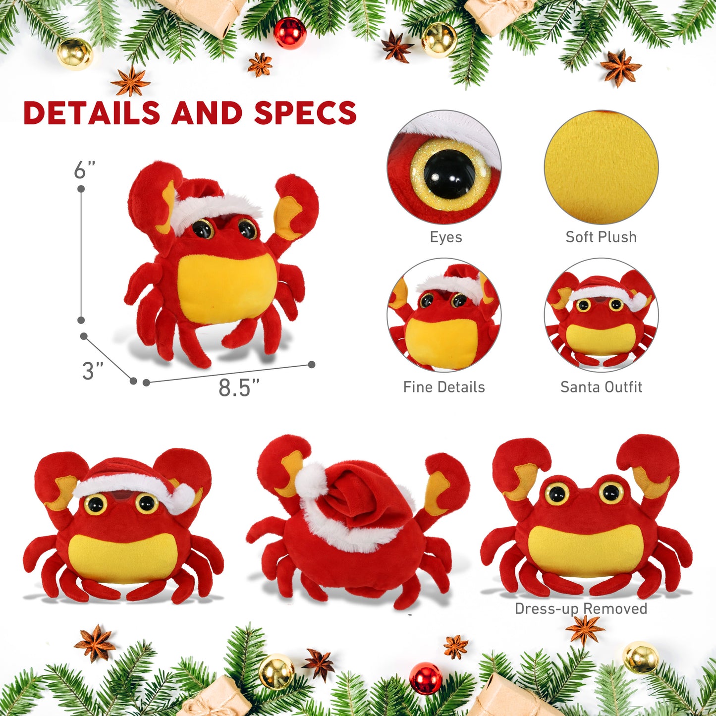 BIG EYE PLUSH - CRAB WITH SANTA DRESS UP