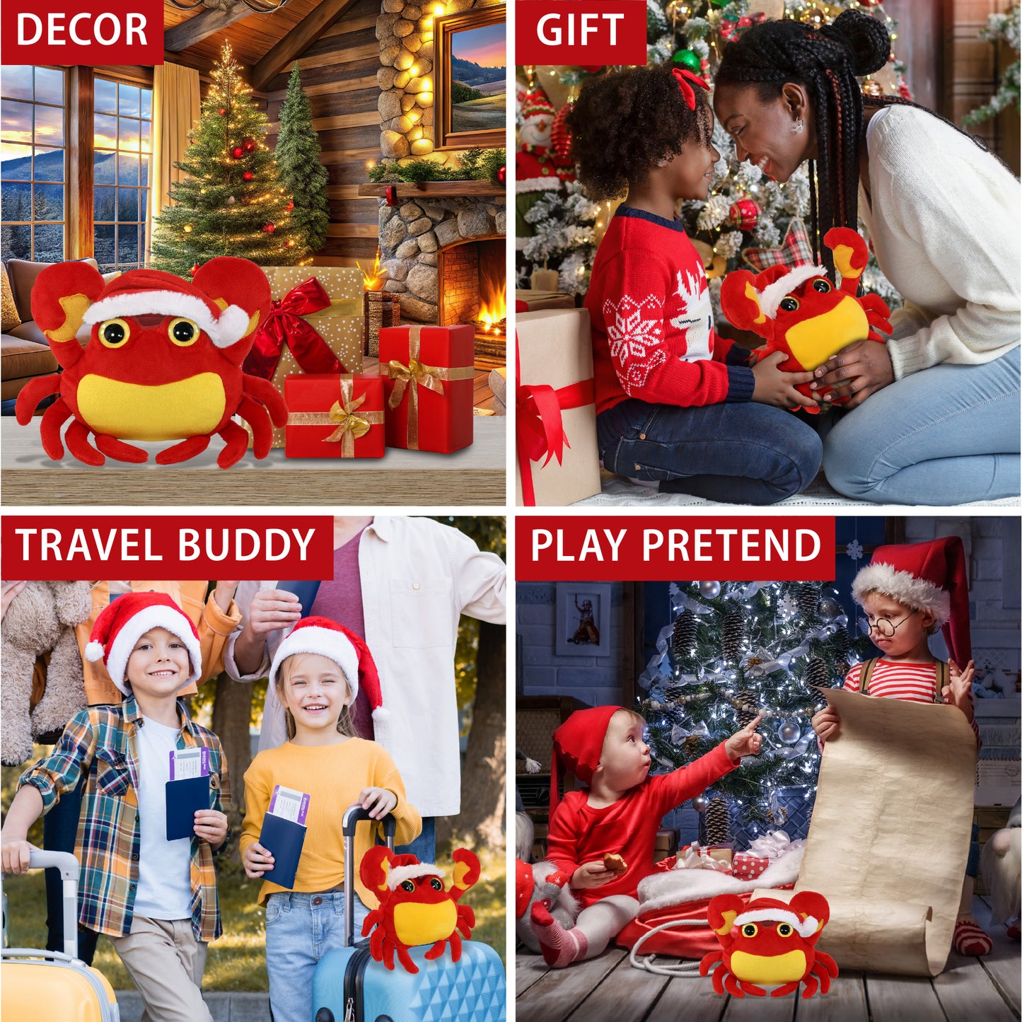 BIG EYE PLUSH - CRAB WITH SANTA DRESS UP