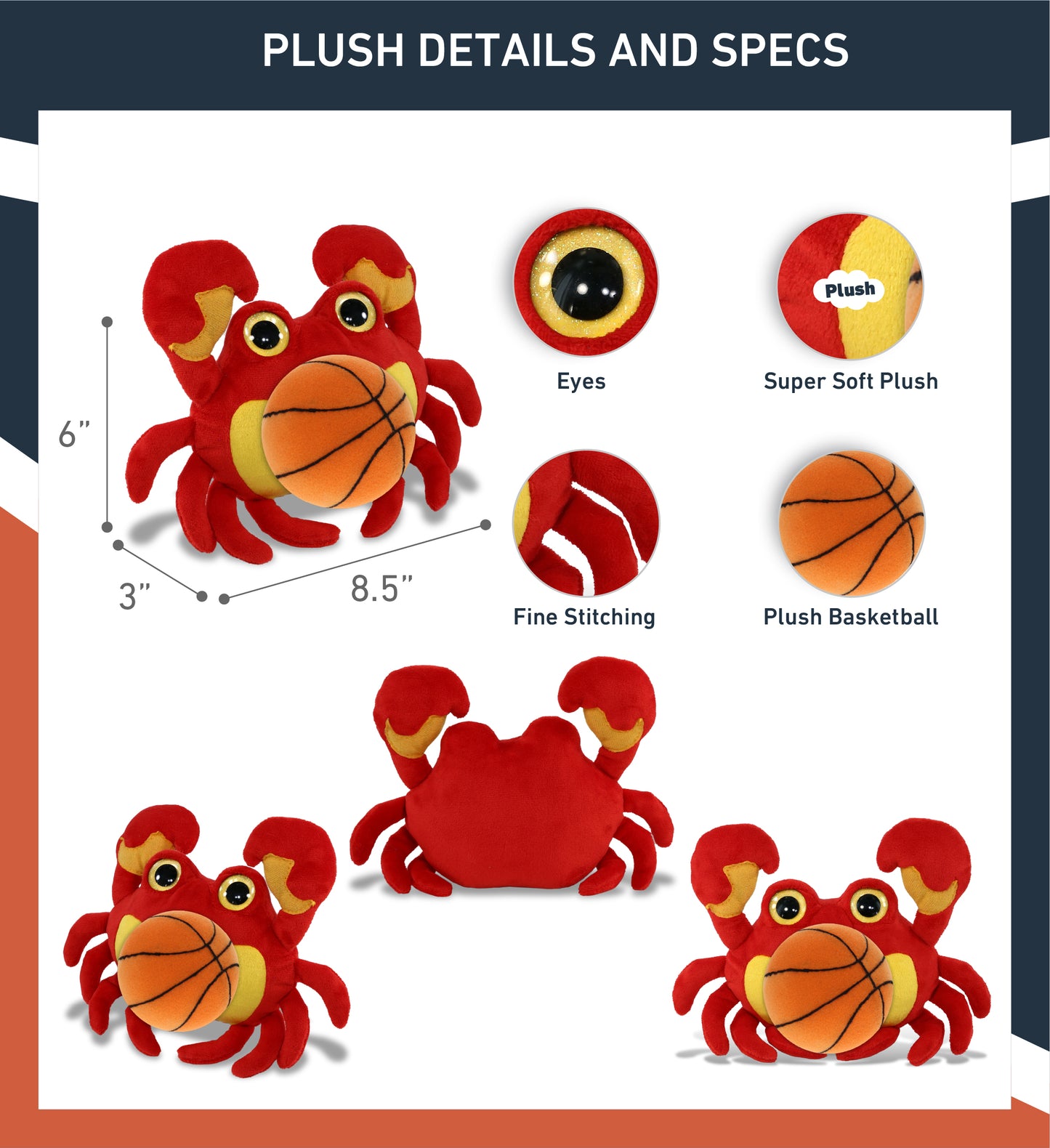 BIG EYE PLUSH - CRAB WITH BASKETBALL PLUSH