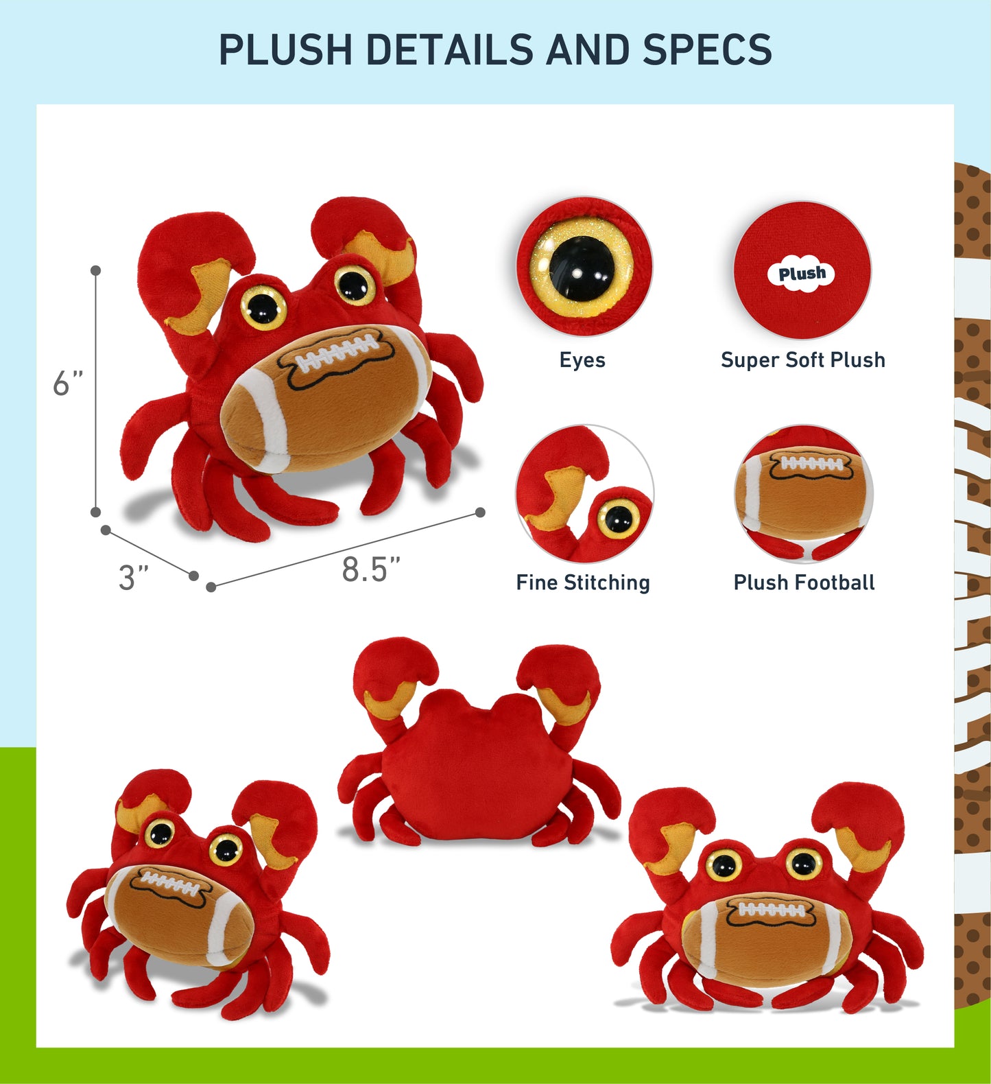 BIG EYE PLUSH - CRAB WITH FOOTBALL PLUSH