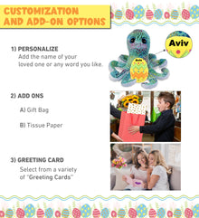 DolliBu Big Eye Iridescent Rainbow Octopus with Yellow Easter Egg Plush, 9 Inch