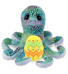 DolliBu Big Eye Iridescent Rainbow Octopus with Yellow Easter Egg Plush, 9 Inch