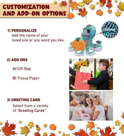 BIG EYE PLUSH - IRIDESCENT RAINBOW OCTOPUS WITH PUMPKIN PLUSH