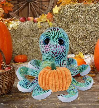 BIG EYE PLUSH - IRIDESCENT RAINBOW OCTOPUS WITH PUMPKIN PLUSH
