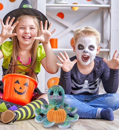 BIG EYE PLUSH - IRIDESCENT RAINBOW OCTOPUS WITH PUMPKIN PLUSH