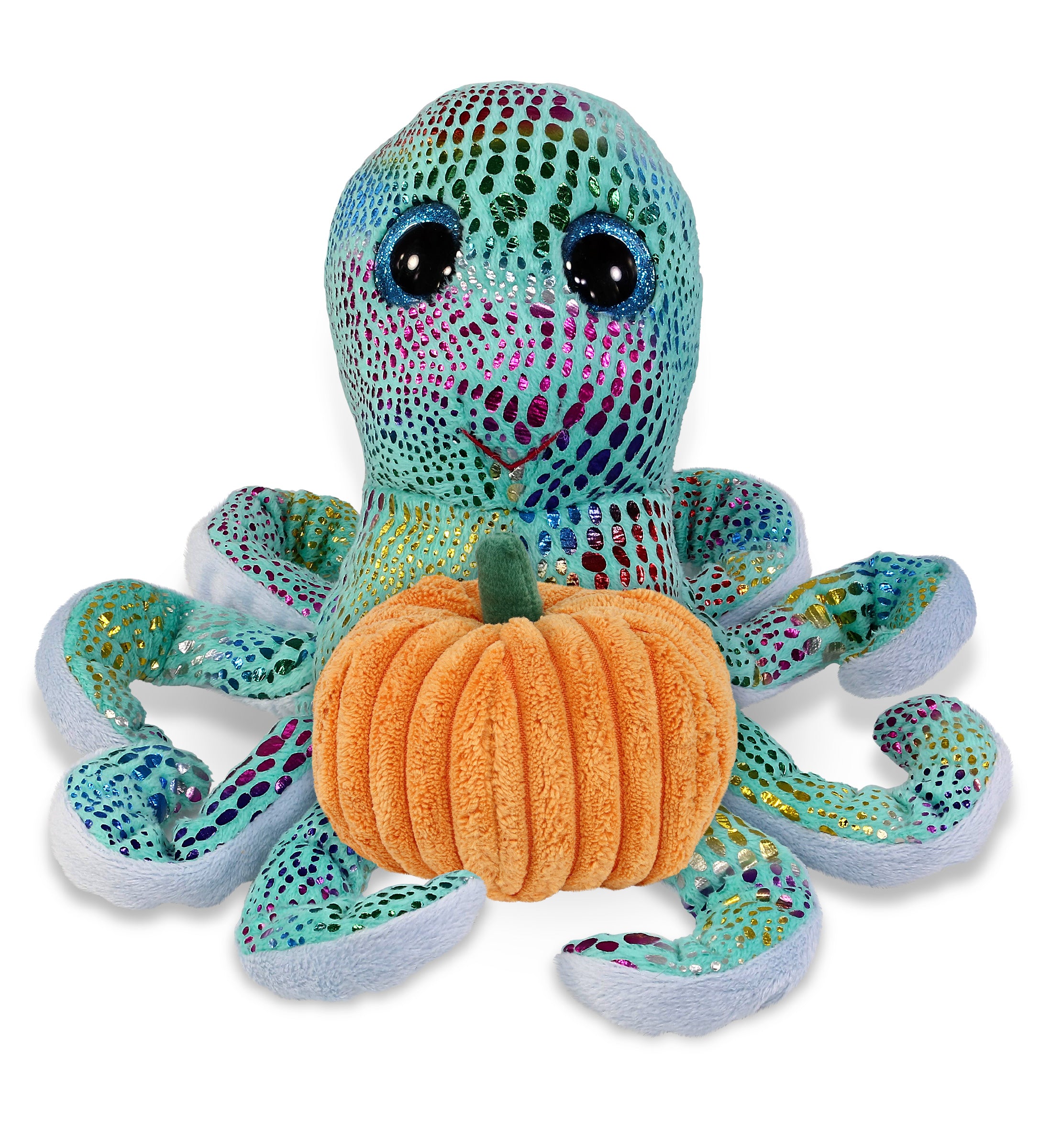 BIG EYE PLUSH - IRIDESCENT RAINBOW OCTOPUS WITH PUMPKIN PLUSH