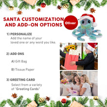 BIG EYE PLUSH - IRIDESCENT RAINBOW OCTOPUS WITH SANTA DRESS UP