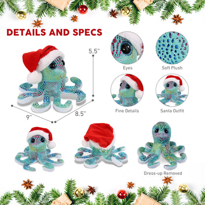 BIG EYE PLUSH - IRIDESCENT RAINBOW OCTOPUS WITH SANTA DRESS UP