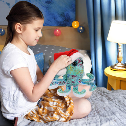 BIG EYE PLUSH - IRIDESCENT RAINBOW OCTOPUS WITH SANTA DRESS UP