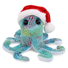 BIG EYE PLUSH - IRIDESCENT RAINBOW OCTOPUS WITH SANTA DRESS UP