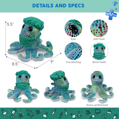 BIG EYE PLUSH - IRIDESCENT RAINBOW OCTOPUS WITH DOCTOR DRESS UP