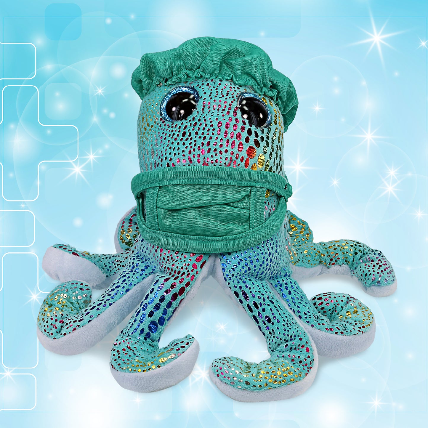 BIG EYE PLUSH - IRIDESCENT RAINBOW OCTOPUS WITH DOCTOR DRESS UP