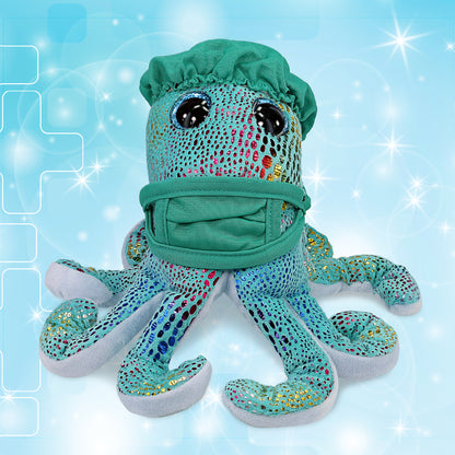 BIG EYE PLUSH - IRIDESCENT RAINBOW OCTOPUS WITH DOCTOR DRESS UP