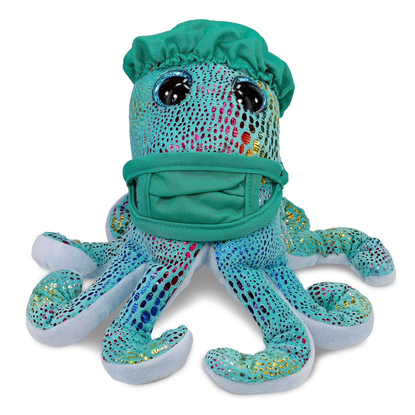 BIG EYE PLUSH - IRIDESCENT RAINBOW OCTOPUS WITH DOCTOR DRESS UP