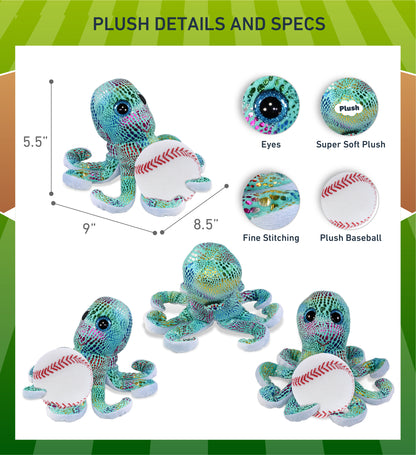 BIG EYE PLUSH - IRIDESCENT RAINBOW OCTOPUS WITH BASEBALL PLUSH