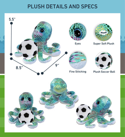 BIG EYE PLUSH - IRIDESCENT RAINBOW OCTOPUS WITH SOCCER PLUSH
