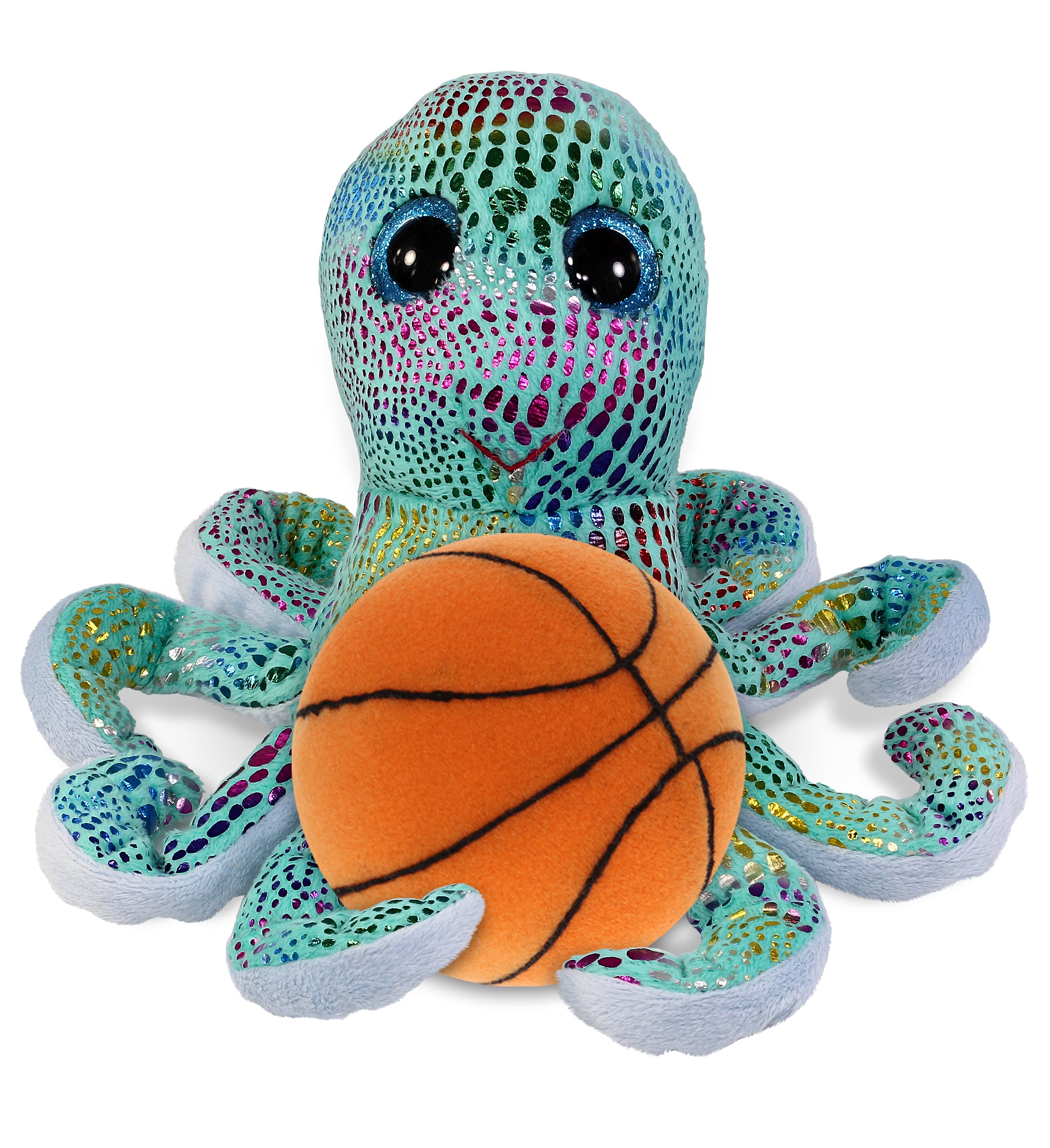 BIG EYE PLUSH - IRIDESCENT RAINBOW OCTOPUS WITH BASKETBALL PLUSH