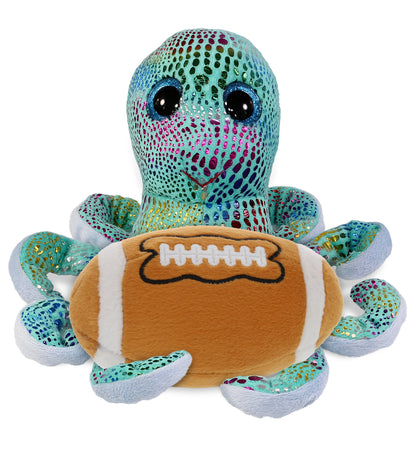 BIG EYE PLUSH - IRIDESCENT RAINBOW OCTOPUS WITH FOOTBALL PLUSH