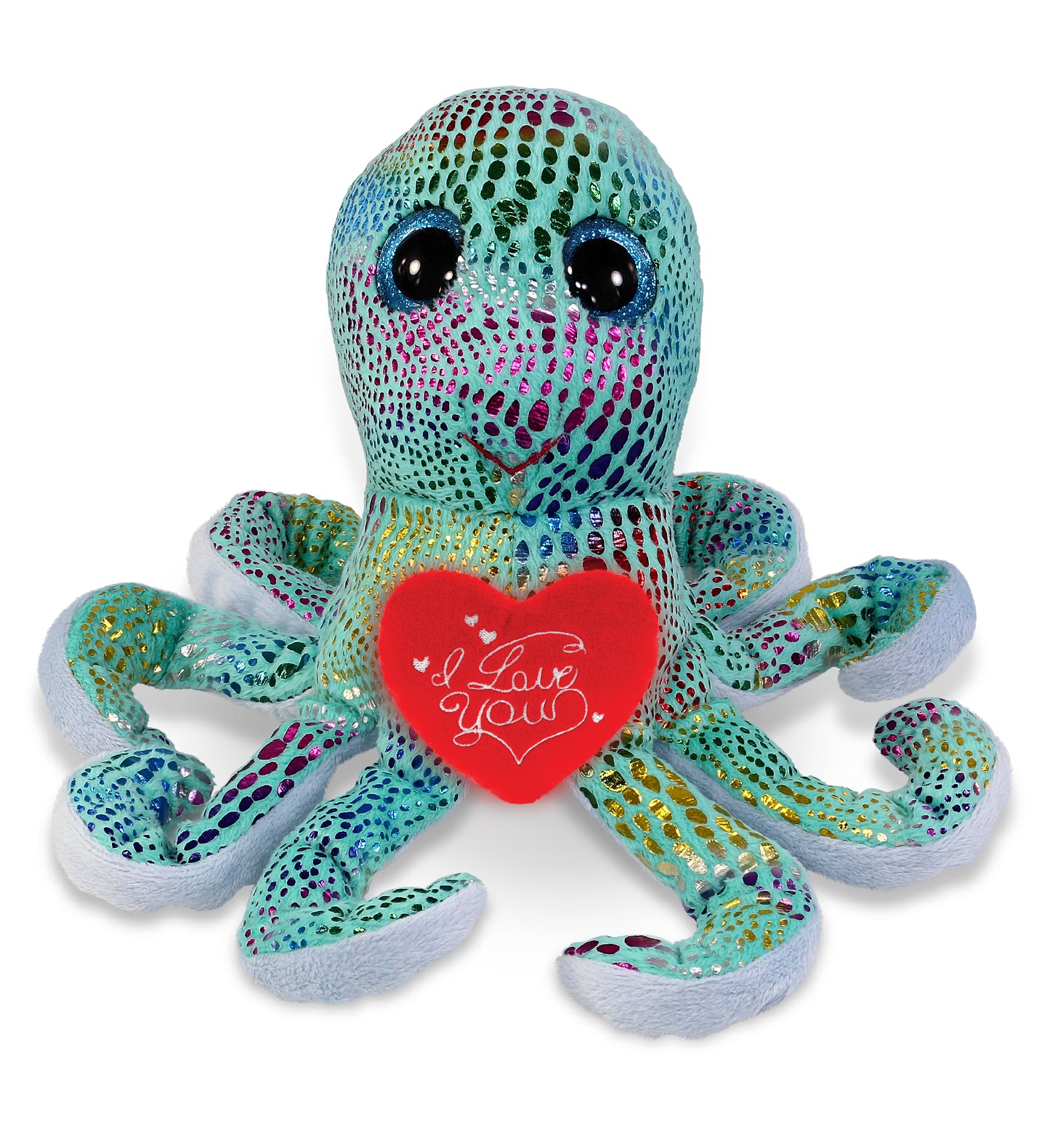 PLUSH I LOVE YOU RED HEART - BIG EYE PLUSH - IRIDESCENT RAINBOW OCTOPUS