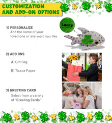 DolliBu Big Eye Dotted Shark Stuffed Animal with Green Plush Shamrock - 10 Inch