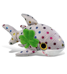 DolliBu Big Eye Dotted Shark Stuffed Animal with Green Plush Shamrock - 10 Inch