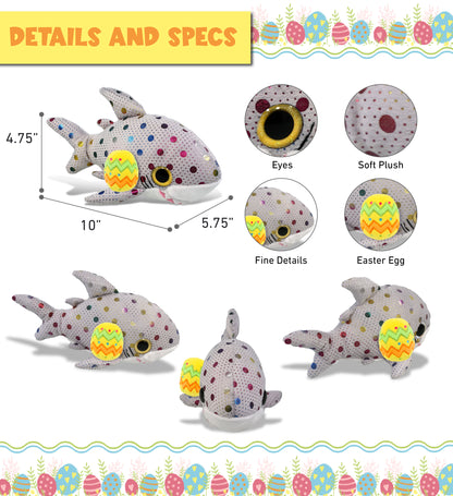 DolliBu Cute Big Eye Dotted Shark with Yellow Easter Egg Plush - 10 Inches