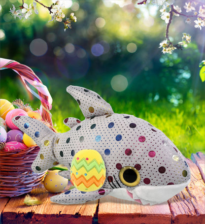 DolliBu Cute Big Eye Dotted Shark with Yellow Easter Egg Plush - 10 Inches