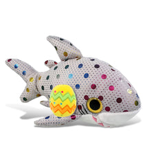 DolliBu Cute Big Eye Dotted Shark with Yellow Easter Egg Plush - 10 Inches