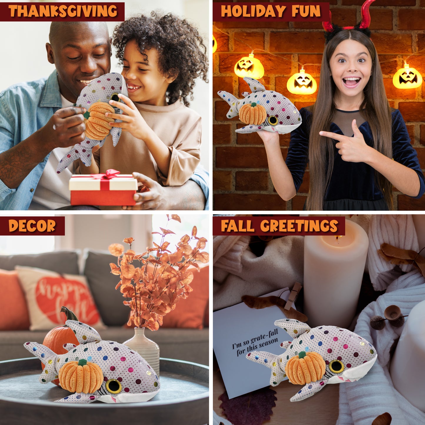 BIG EYE PLUSH - DOTTED SHARK WITH PUMPKIN PLUSH