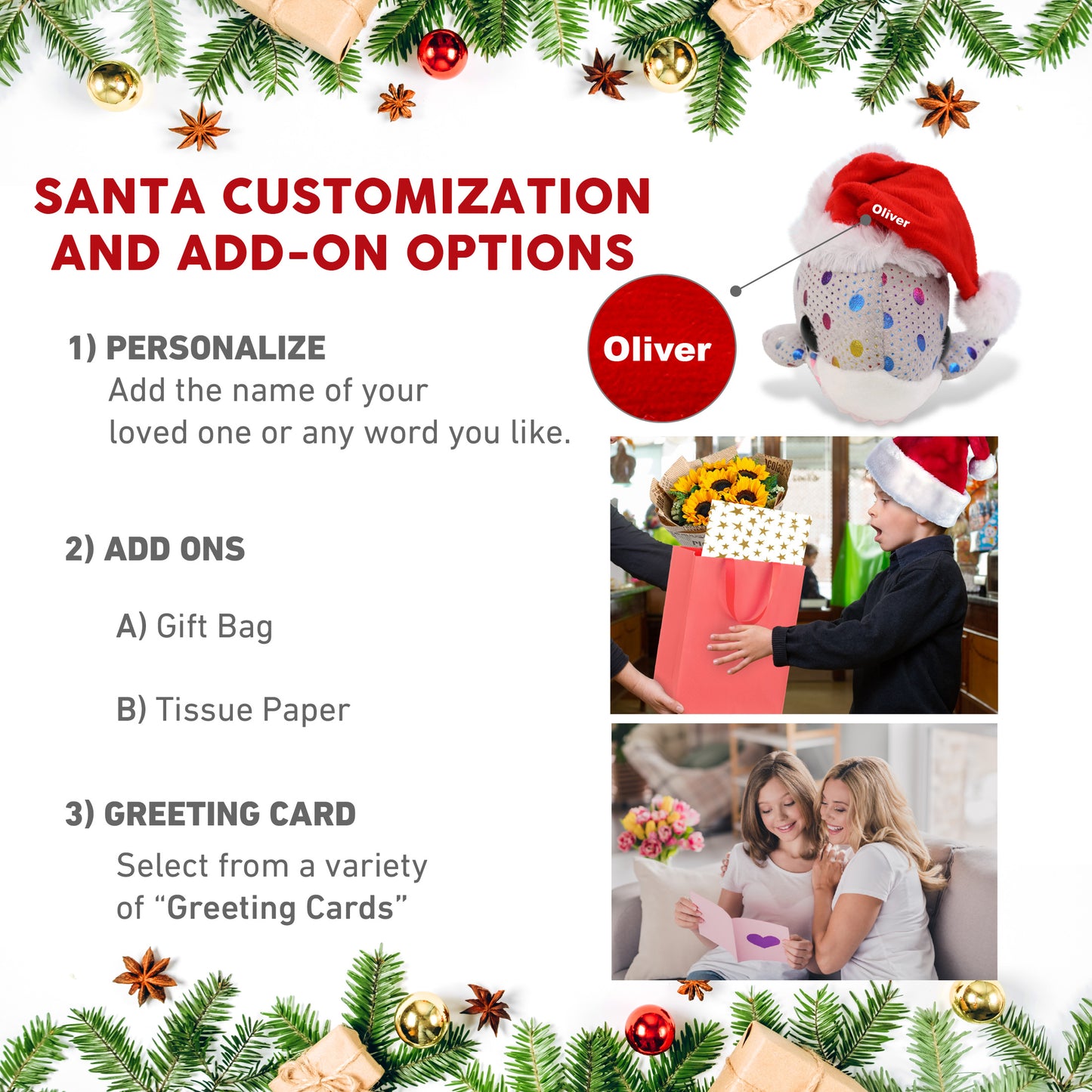 BIG EYE PLUSH - DOTTED SHARK WITH SANTA DRESS UP