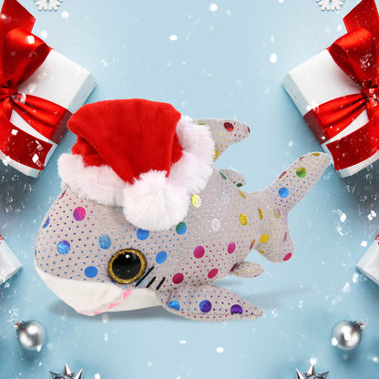 BIG EYE PLUSH - DOTTED SHARK WITH SANTA DRESS UP