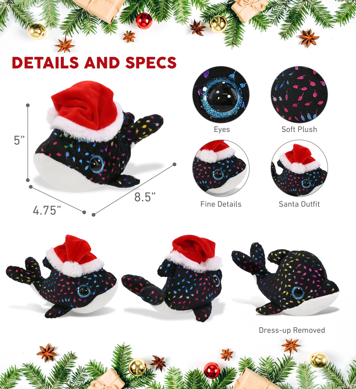 BIG EYE PLUSH - ORCA WHALE WITH SANTA DRESS UP